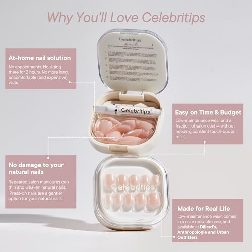 Celebritips Short Almond Press-On Nails - She Wears Crystals, 32 Nails Kit with Glue