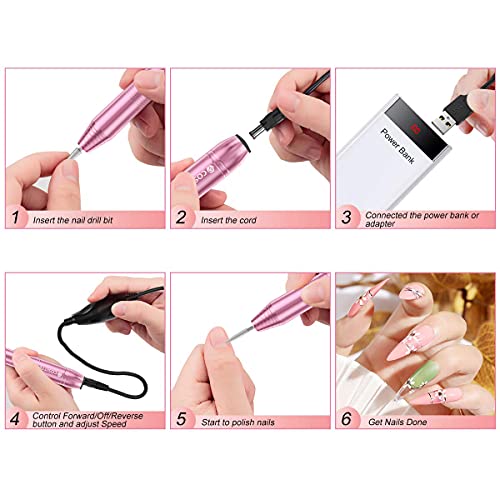 COSITTE Portable Electric Nail Drill for Manicure & Pedicure - USB Efile Kit, Pink