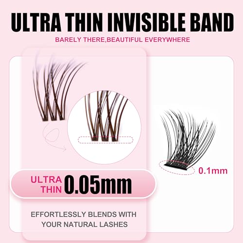 Kisslily Plume Lash Extension Kit - Natural Brown Lash Clusters, 8-16mm C Curl