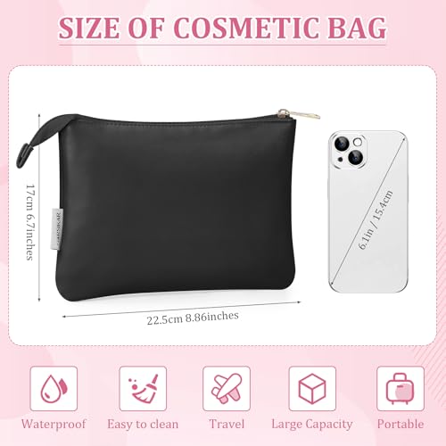 Leather Makeup Bag for Purse - Compact Cosmetic Organizer, Travel Friendly