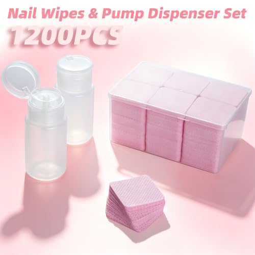 Pink & White MAYEEN 1200 Pack Lint-Free Nail Wipes & 2x 100ML Acetone Dispensers Travel Kit