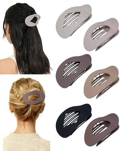 HOKEMP 6Pcs French Flat Hair Clips for Women - Matte Brown Set, Strong Hold for Thick & Thin Hair