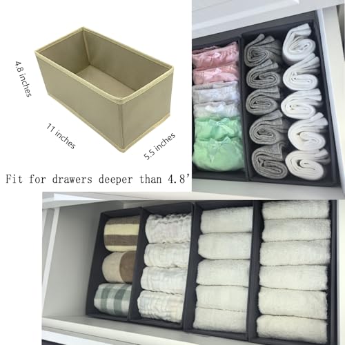 Bructhun 3-Pack Sock Drawer Organizer - Collapsible Fabric Storage Bins
