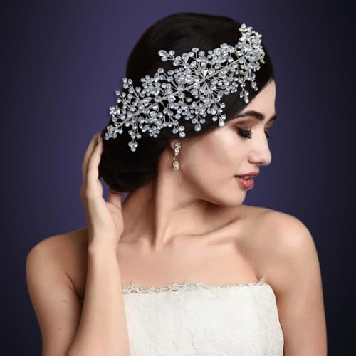 Handcrafted Rhinestone Bridal Headband - Silver Wedding Hair Piece