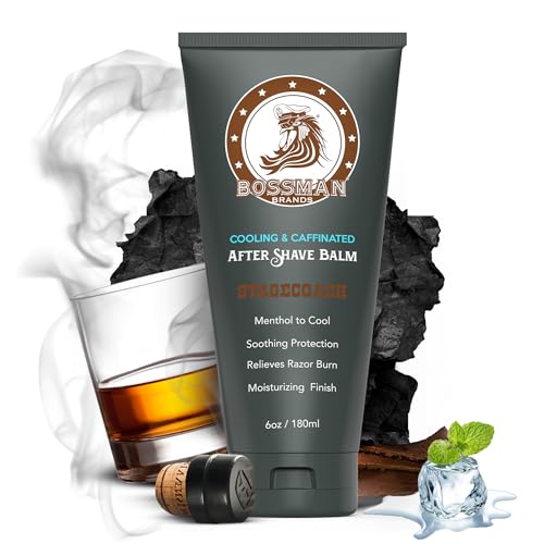 Bossman Cooling & Caffeinated After Shave Balm for Men - Stagecoach Scent, 4oz