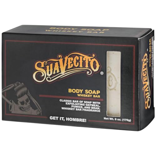 Suavecito Whiskey Bar 6 oz Exfoliating & Moisturizing Bar Soap — Pack of 6, Masculine Scent