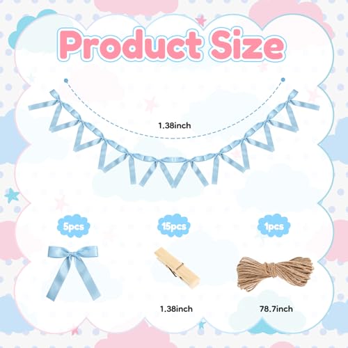 Blue Bow Baby Shower Decoration Kit with DIY Clothesline & Bows