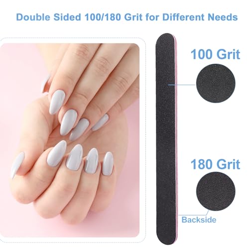 100 Pcs Professional Black Nail Files 100/180 Grit Double Sided
