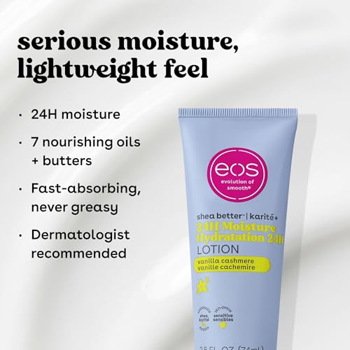 EOS Vanilla Cashmere Travel Body Lotion 2.5 Fl Oz - 24H Moisture & Nourishing Shea Butter