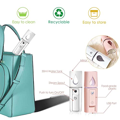 GIVERARE Pink Nano Facial Steamer Mini Mist with Mirror, Rechargeable & Portable Skin Hydrator
