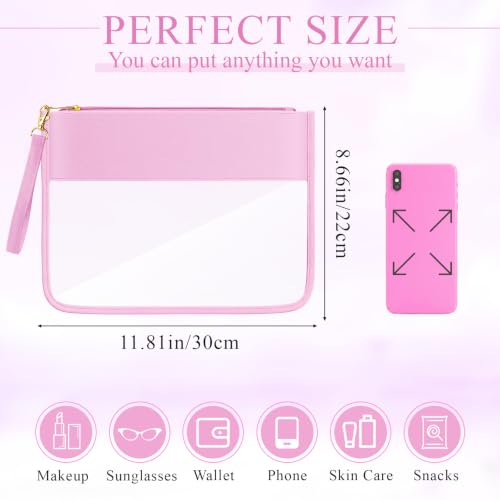 Sanwuta Clear Flat Zipper Makeup Pouch Set – 3 Colors: Pink, Green, Purple