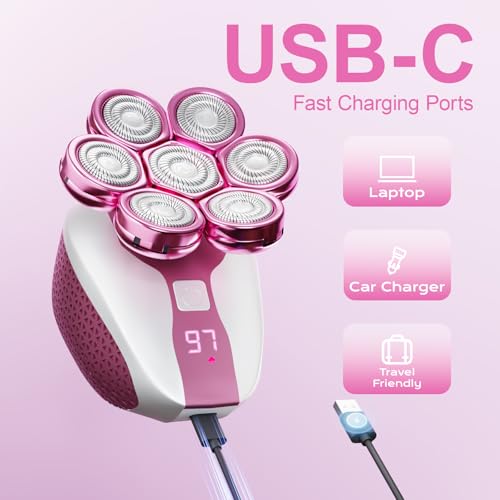 Electric Razors for Women, 7D Shavers for Women with LED Display, Rechargeable Waterproof Electric Shaver, Multi-Function Body Hair Shaver Grooming Kit for Legs/Face/Armpits/Bikini(Pink)