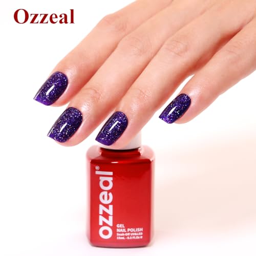 Ozzeal Deep Purple Iridescent Glitter Gel Polish 0.5 Fl Oz for Nail Art & Manicure