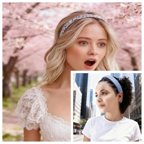 Eleilians 7 Pcs Women's Girls Headbands Blue Multi-Style Non-Slip Pearl Floral Vintage Wide