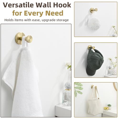 Brushed Gold Towel Hook - 304 Stainless Steel, Wall Mount, 11 lb Capacity