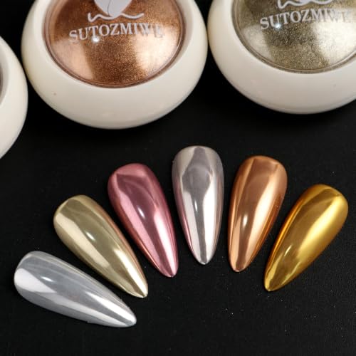 6PCS Holographic Chrome Nail Powder Set - Metallic Mirror Effect