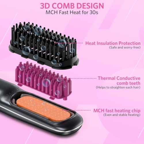 Househerb 2-in-1 Hair Straightener Brush - Grey, 9 Temperature Settings