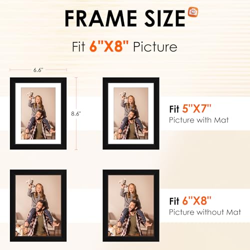 6x8 Picture Frame Set of 4 - Black Collage Frames with HD Plexiglass