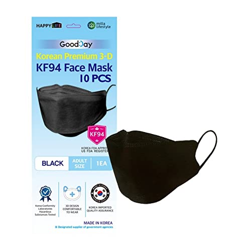 Pack of 10 Black KF-94 Face Masks - 4-Layer Protection, Made in Korea