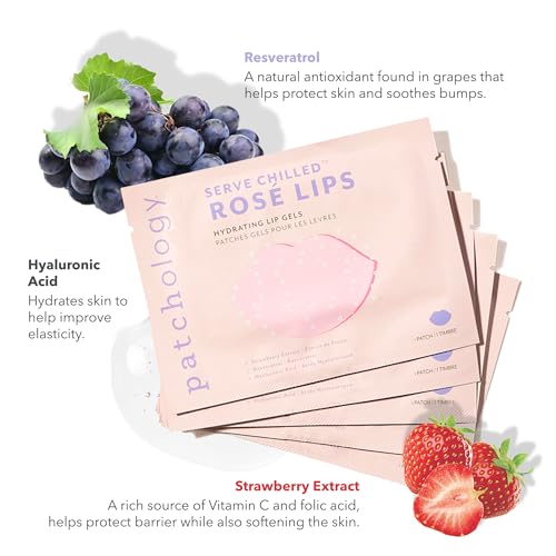 Patchology Rosé Gel Lip Mask - Hydrating Strawberry Lip Treatment | 5ct