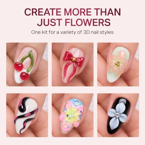 MIZHSE 4-Piece 3D Nail Art Sculpting Gel Kit with Flower Mold