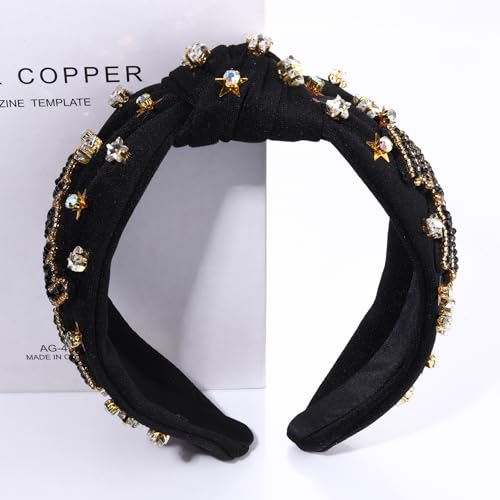 Happy New Year Beaded Knotted Headband with Crystals and Stars