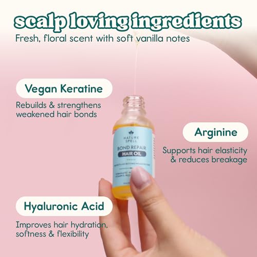 Nature Spell Bond Repair Hair Oil for Dry Damaged Hair - Vegan, 1 fl oz