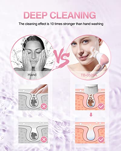 TOUCHBeauty Pink Electric Facial Cleansing Brush 3-in-1 Face Exfoliator & Massager with Travel Case