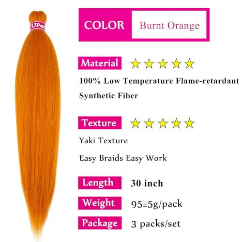 30 Inch Ginger Burnt Orange Pre-Stretched Braiding Hair - 6 Bundles