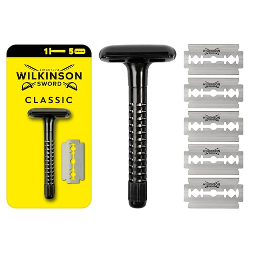 Wilkinson Sword Classic Men's Double-Edge Safety Razor Pack of 1 with 5 Blades