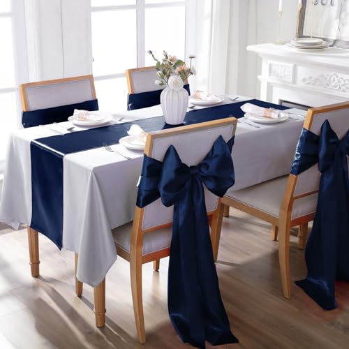 Navy Blue Satin Table Runner 12" x 108" - 6 Pack for Weddings & Parties
