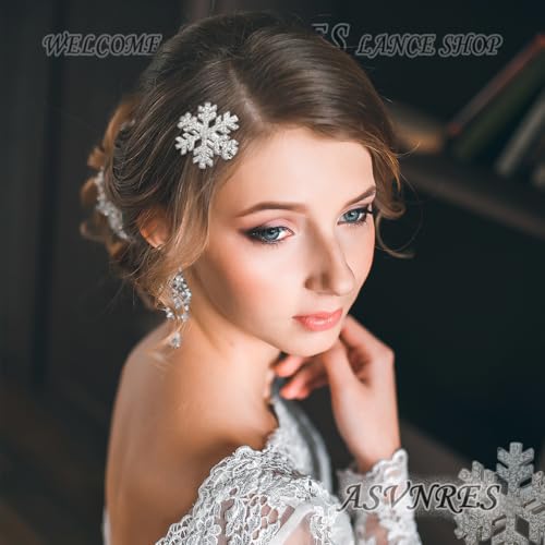 ASVNRES 5-Pack Snowflake Hair Clips for Christmas Hair Accessories, Elegant Rhinestone Ice Snow Princess Hair Pins