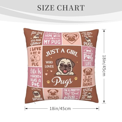 Funny Pug Pillowcase Gift for Pug Lovers - 18x18 Decorative Cover