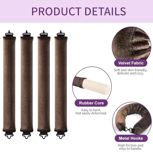 Heatless Curls Overnight Hair Curlers - 4 Velvet Rollers with Satin Wrap