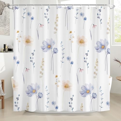 Dazzlewall Blue Orange Floral Shower Curtain - Water-Resistant, 72x72 in