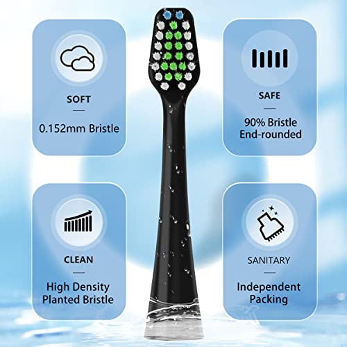Black Mullburry Replacement Toothbrush Heads for Waterpik Complete Care 9.0 & 5.0, Soft Bristle, 10 Pack