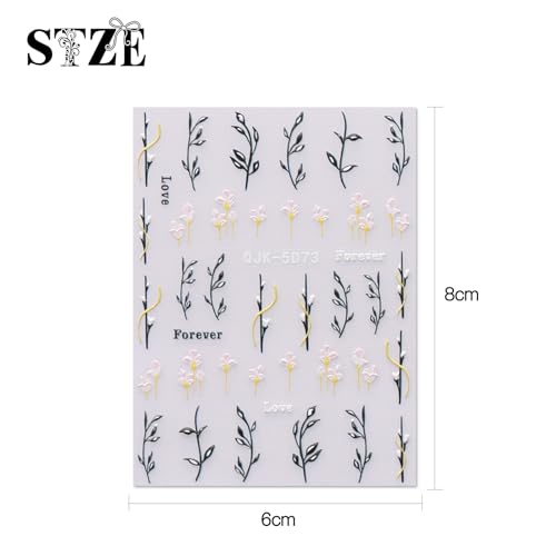 JMEOWIO 6 Sheets 3D Spring Flower Nail Art Stickers