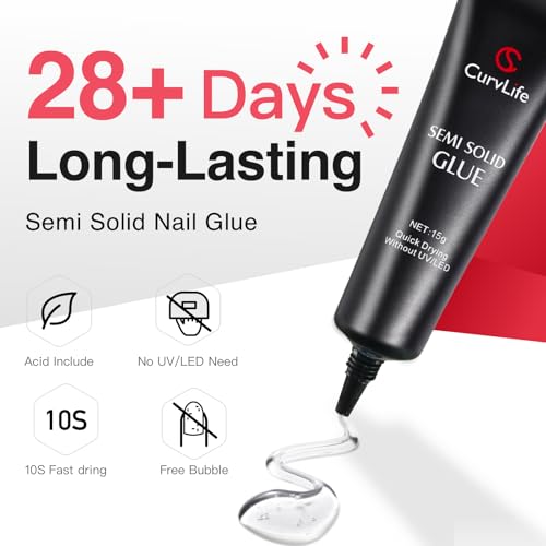 Curvlife Press-On Nail Kit with Glue Remover & Glass Tools
