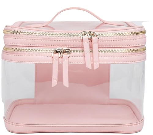 Pink Extra Large Clear Makeup Bag for Women - TSA-Approved Organizer
