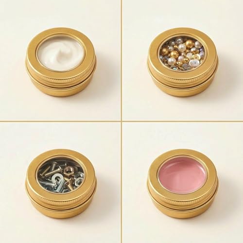 LJY 24-Piece Gold Aluminum Tins with Window Lids, 0.5 oz Storage Set
