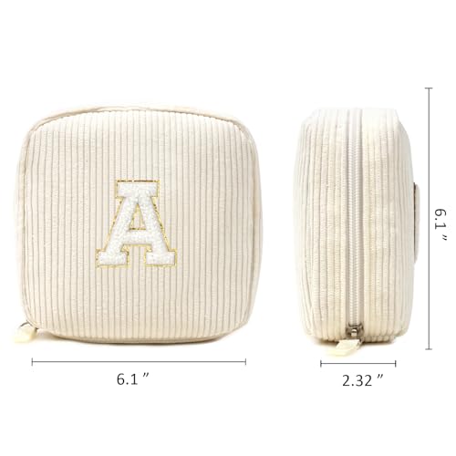 LETGO Personalized Initial Monogram Makeup Bag for Women - Beige, Letter A