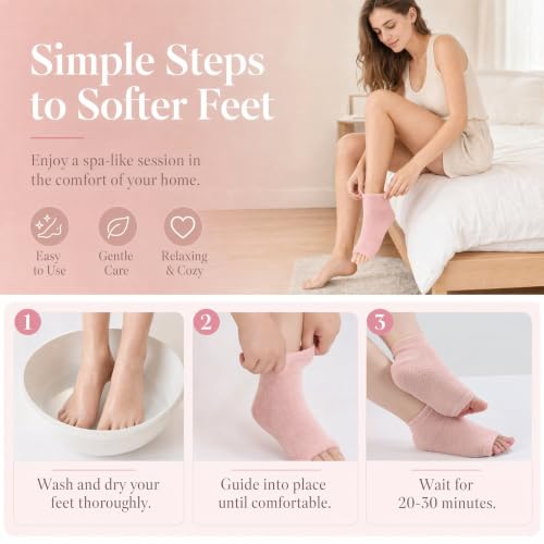 Pink Vigdit Toeless Moisturizing Gel Socks for Dry Cracked Heels Women Gift M