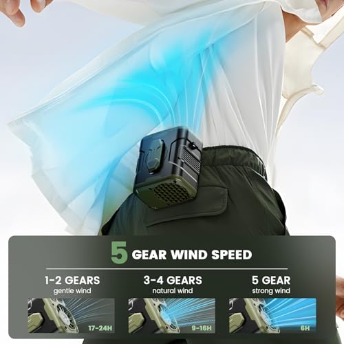 coldSky Clip-On Waist Fan with 5 Speeds & LED Light - 24H Cooling