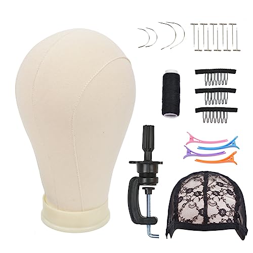 22 Inch Canvas Wig Block Head with C-Stand and Styling Accessories Kit