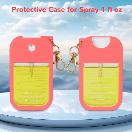 KYRGEU 3 Pack Hand Sanitizer Spray Cases for Touchland Power Mist 1 oz - Silicone Keychain Holders in Red, Orange, Pink