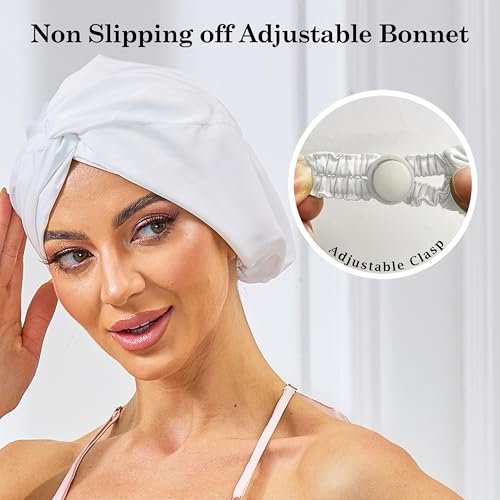KAAHYNNO Adjustable Silk Satin Bonnet for Sleeping - Pure White