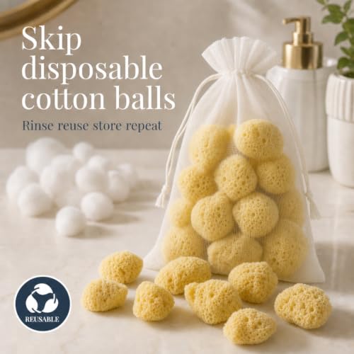 Natural Sea Silk Sponges 12-Pack for Face Makeup & Cleansing, Reusable Facial Pads
