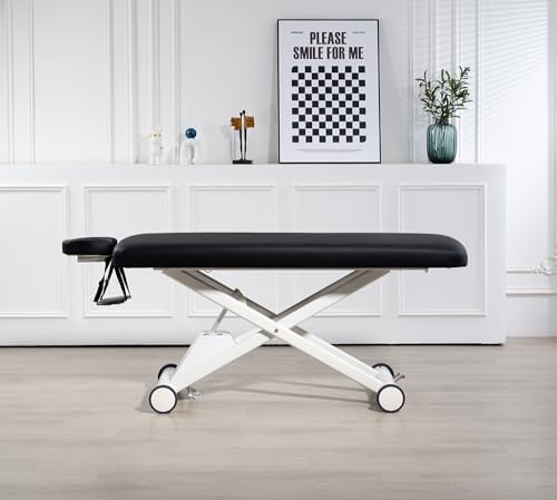 Electric Massage Table - Professional Height Adjustable Design | Navy Blue Cushion, White Frame