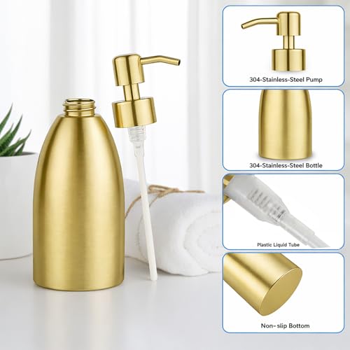 304 Stainless Steel Soap Dispenser - 16oz Leak-Proof Pump for Kitchen & Bathroom (Matte Gold)