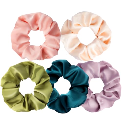 Mulberry Silk Hair Ties - 5Pcs No Crease Scrunchies for All Hair Types